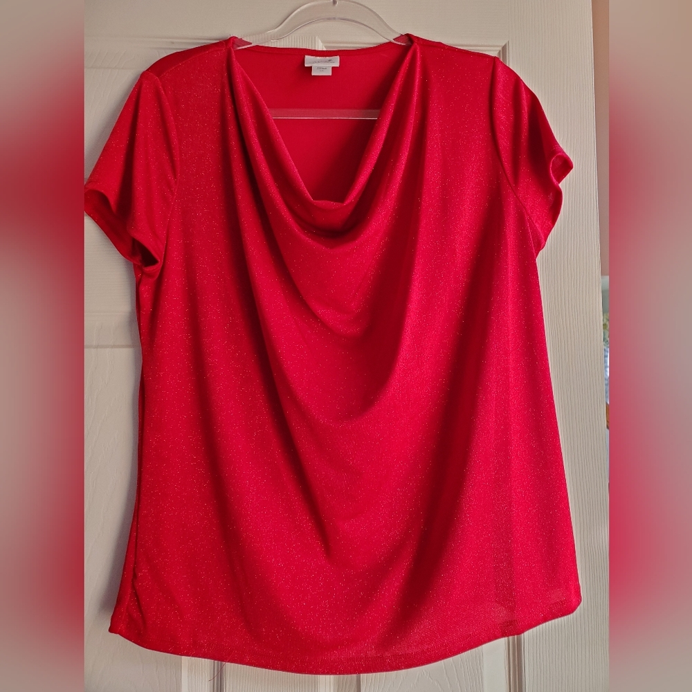 Dark red shimmer drape neck Blouse top Jacklyn Smith Large